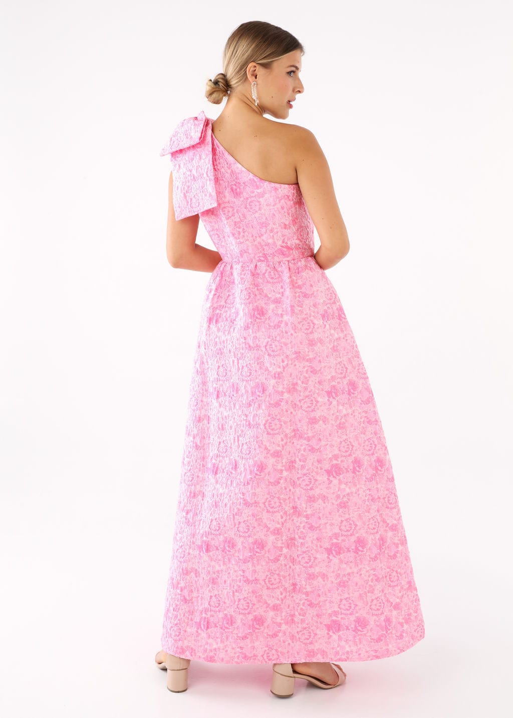Abbey Glass Dress Caroline Gown Pink Bubble Jacquard