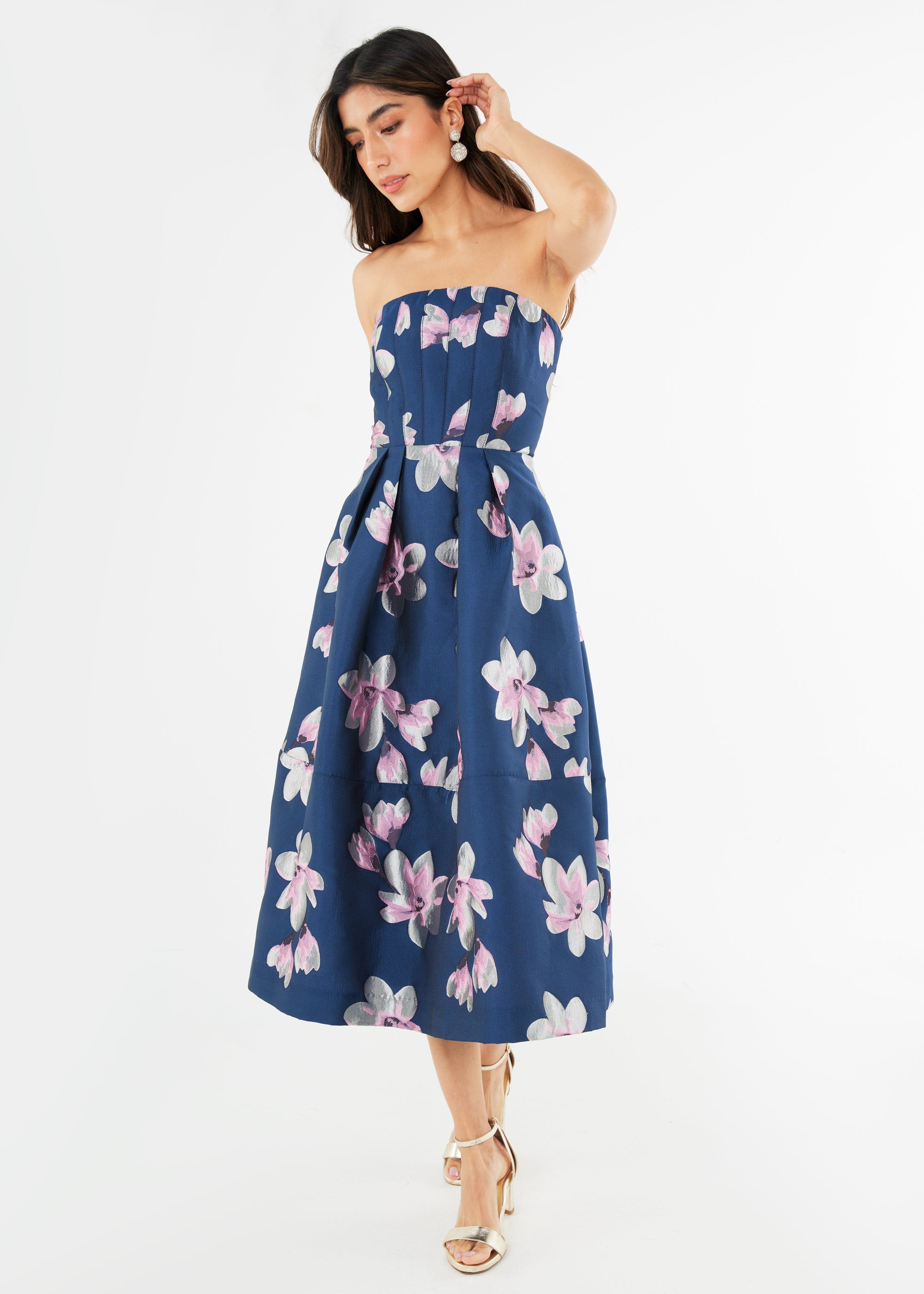 Abbey Glass Dress Catherine Dress Blue Plumeria Jacquard