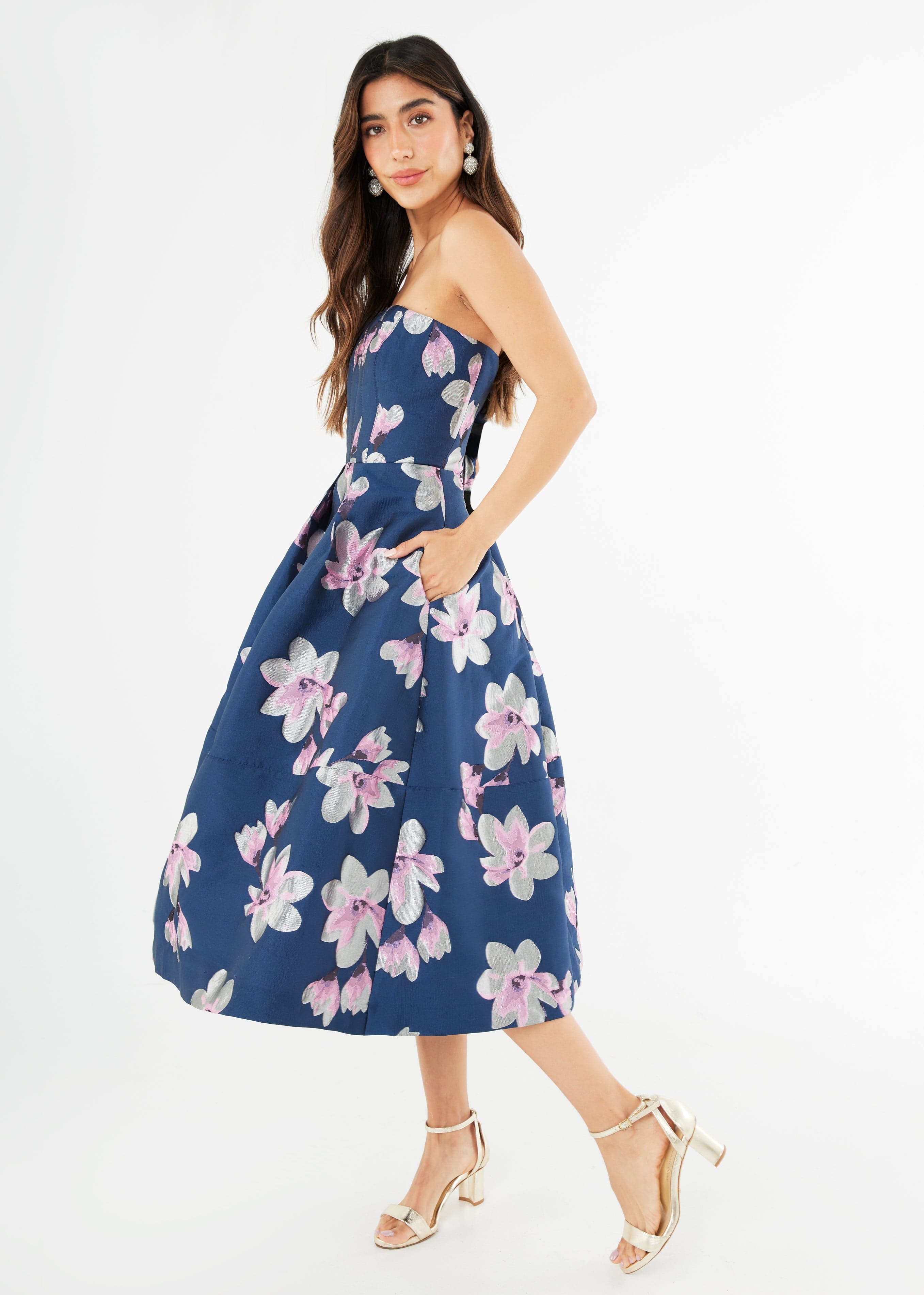 Abbey Glass Dress Catherine Dress Blue Plumeria Jacquard