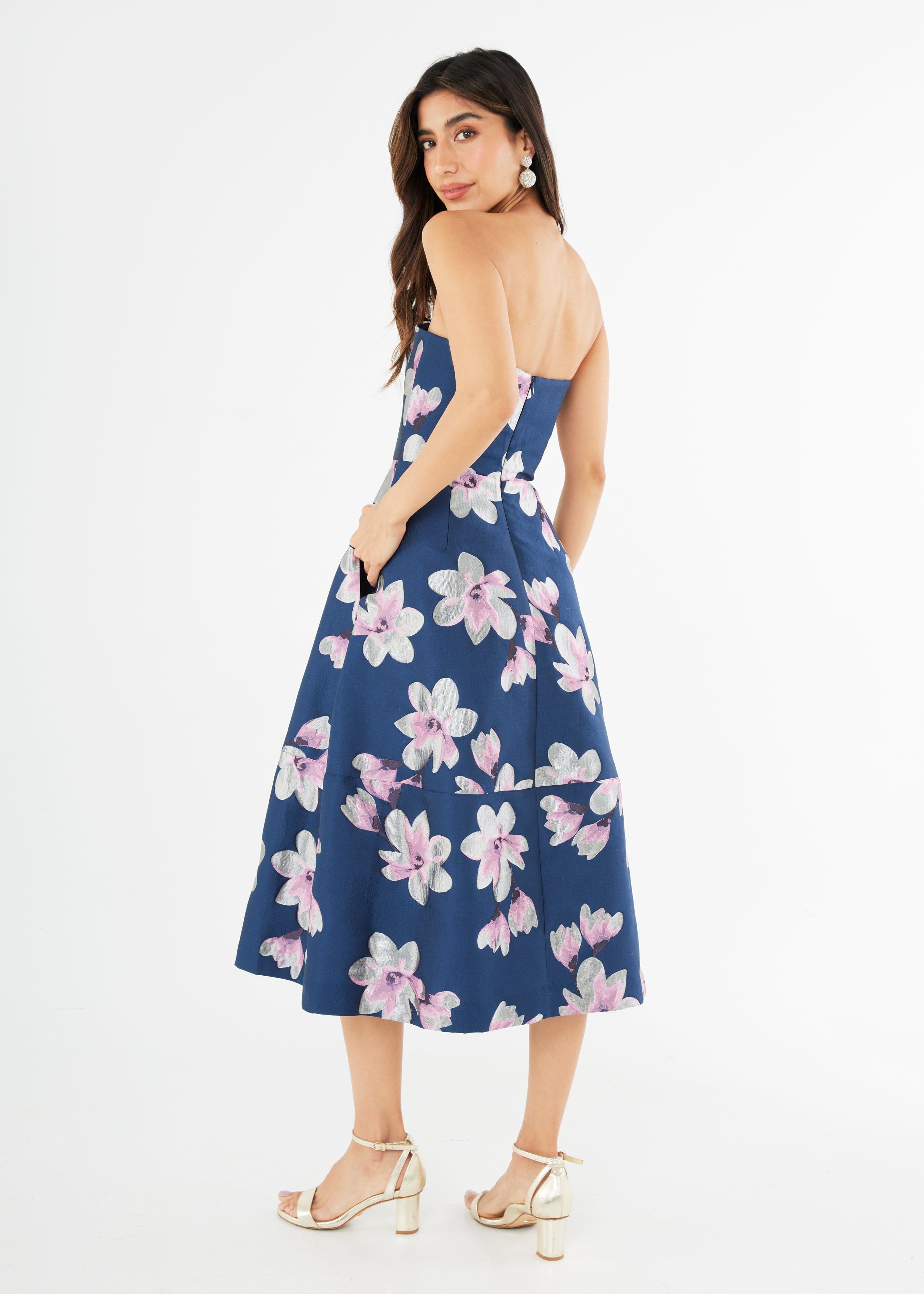Abbey Glass Dress Catherine Dress Blue Plumeria Jacquard