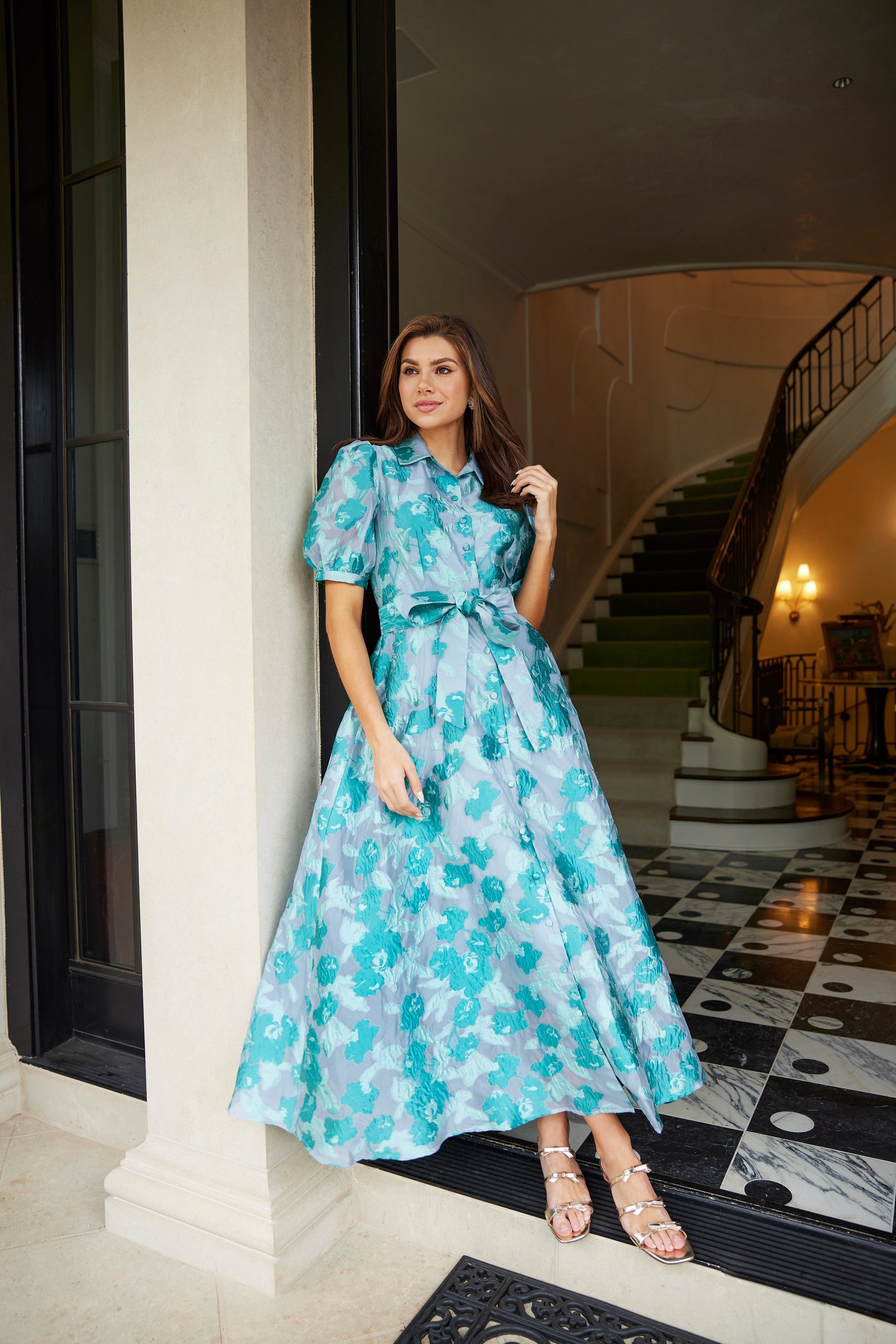 Abbey Glass Dress Charlotte Gown Mint Rose Vine Organza