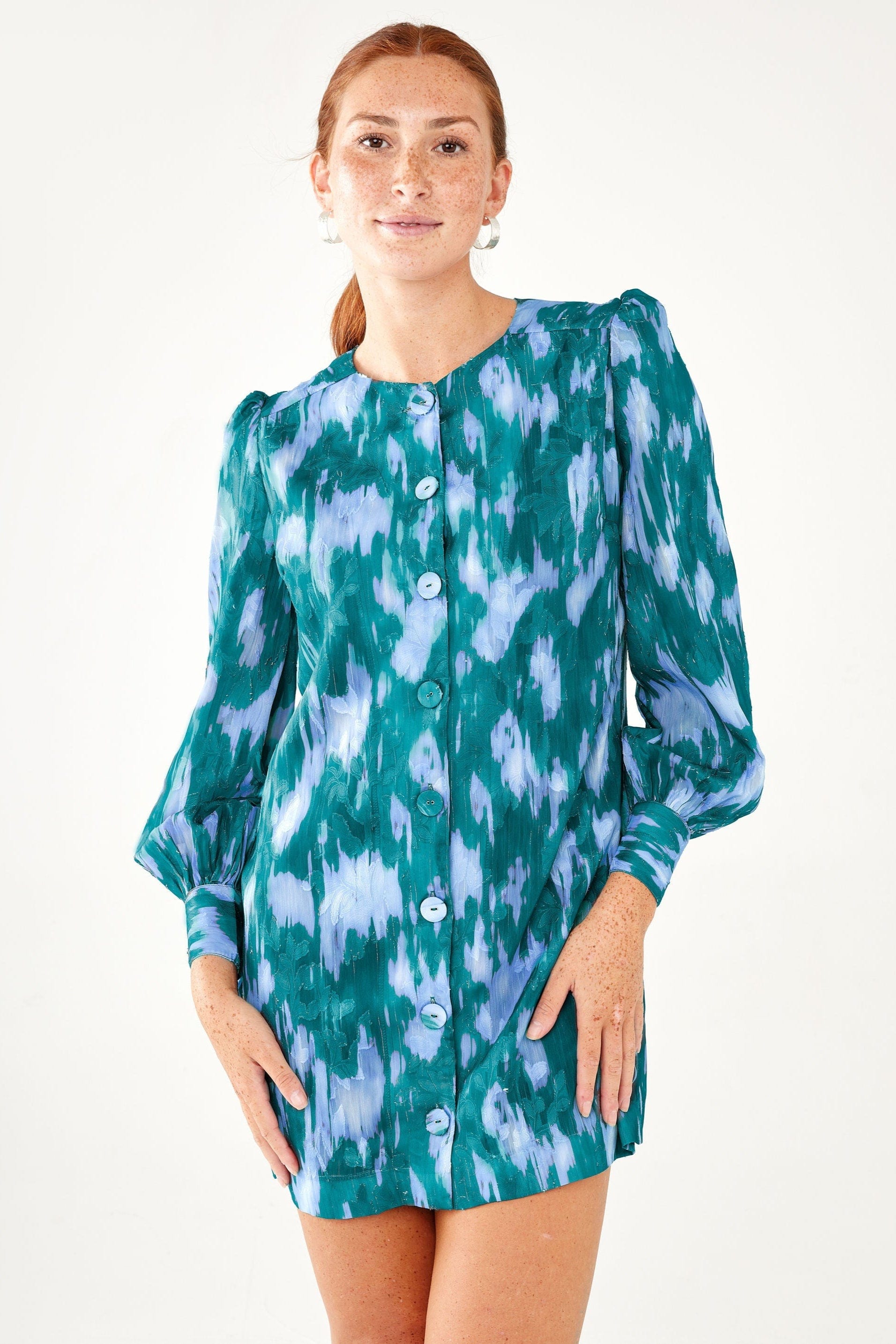 Ellen Dress Teal Ikat Chiffon Modatrova Ellen Dress Teal Ikat Chiffon Modatrova