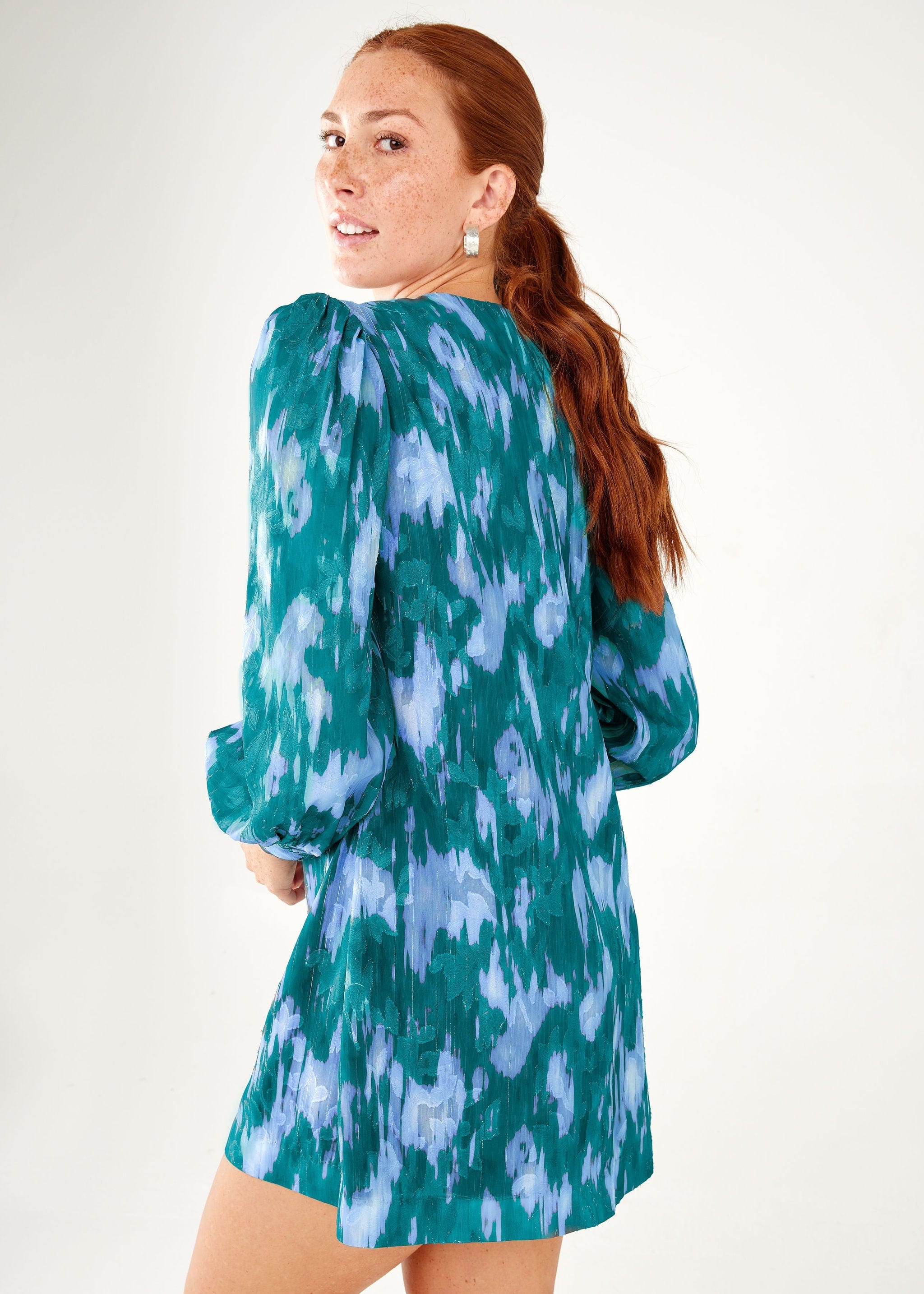 Abbey Glass Dress Ellen Dress Teal Ikat Chiffon