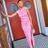 Abbey Glass Dress Stefanie Dress Hot Pink Hibiscus Jacquard