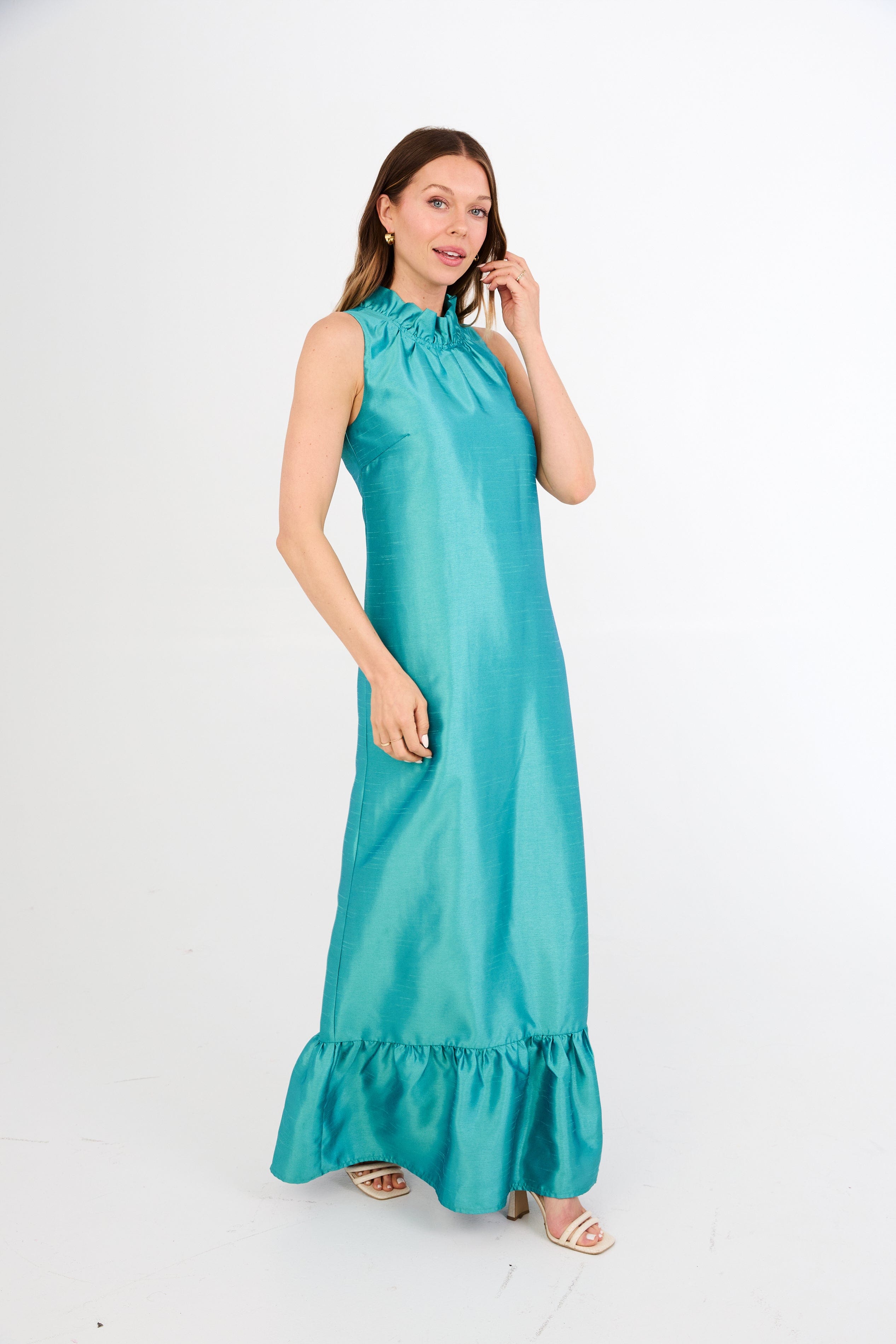 Abbey Glass Dresses Camille Gown Teal Dupioni