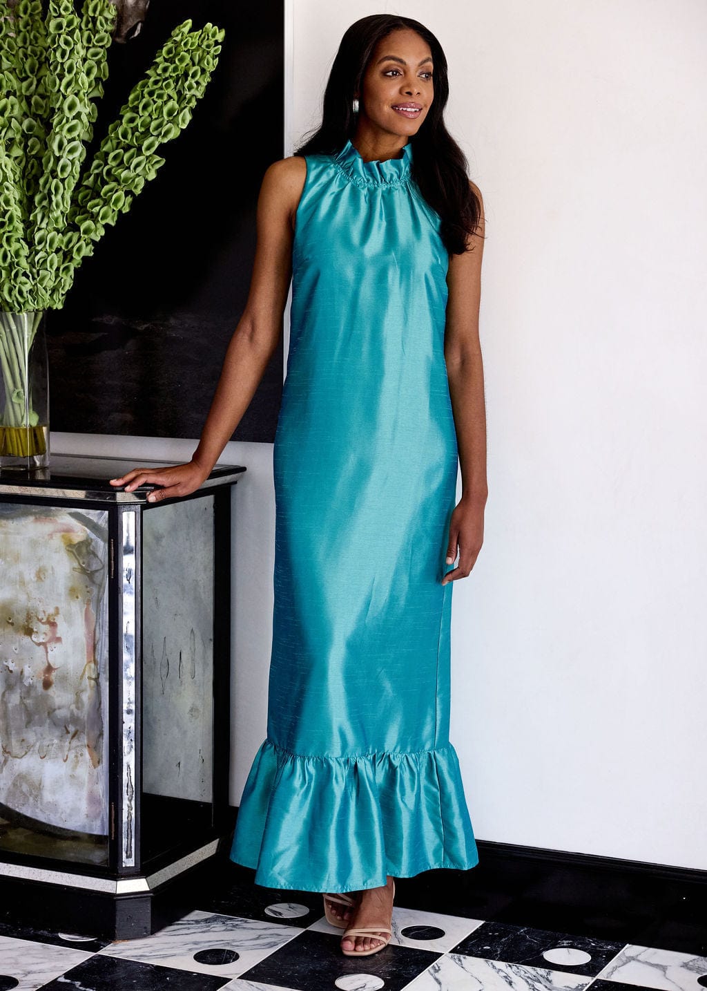 Abbey Glass Dresses Camille Gown Teal Dupioni