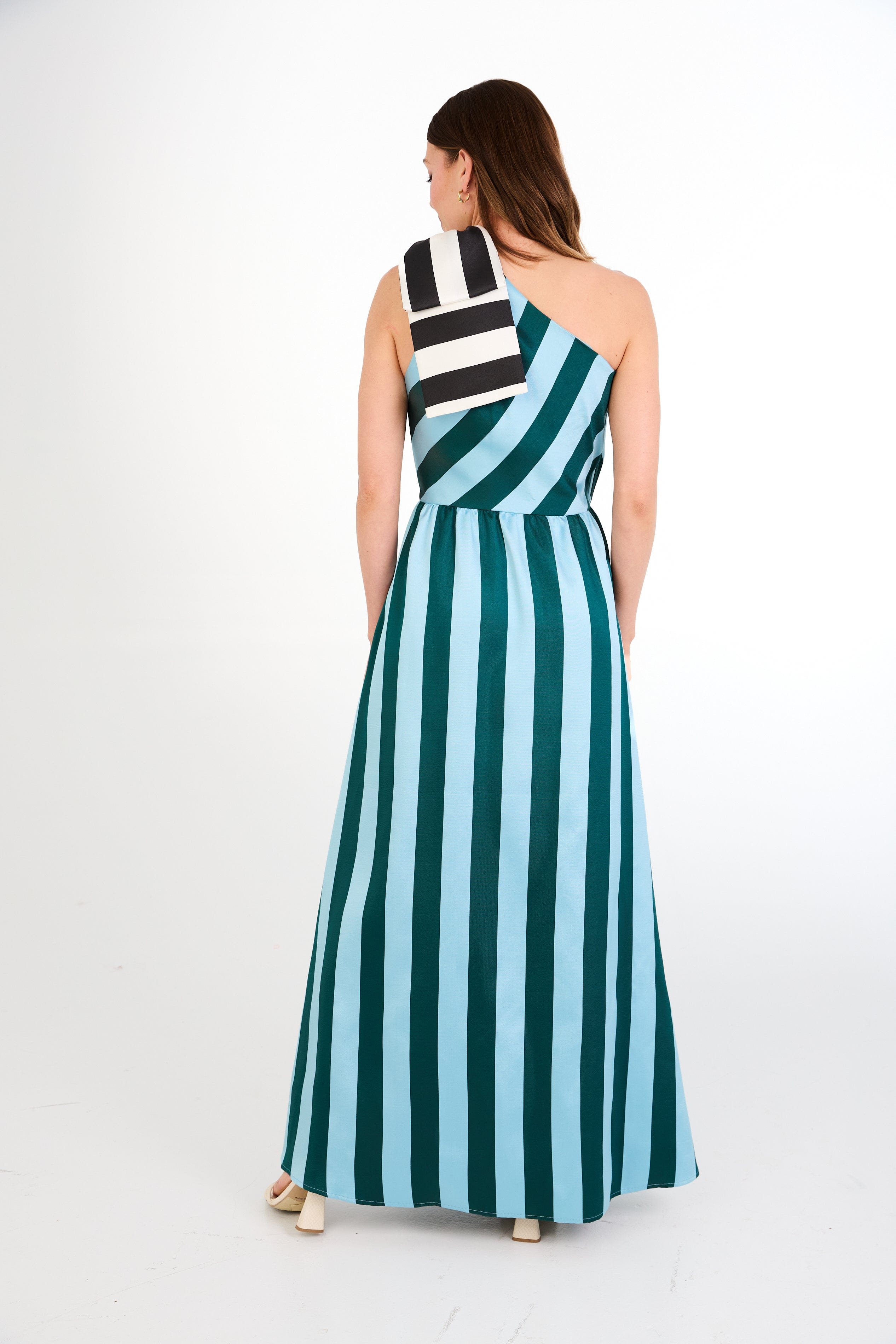 Abbey Glass Dresses Caroline Gown Blue Stripe Mikado