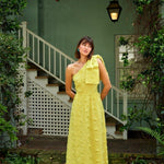 Abbey Glass Dresses Caroline Gown Hot Yellow 3-D Floral Cotton