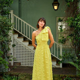 Abbey Glass Dresses Caroline Gown Hot Yellow 3-D Floral Cotton