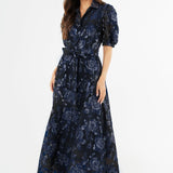 Abbey Glass Dresses Charlotte Gown Navy Metallic Rose Organza