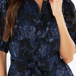 Abbey Glass Dresses Charlotte Gown Navy Metallic Rose Organza