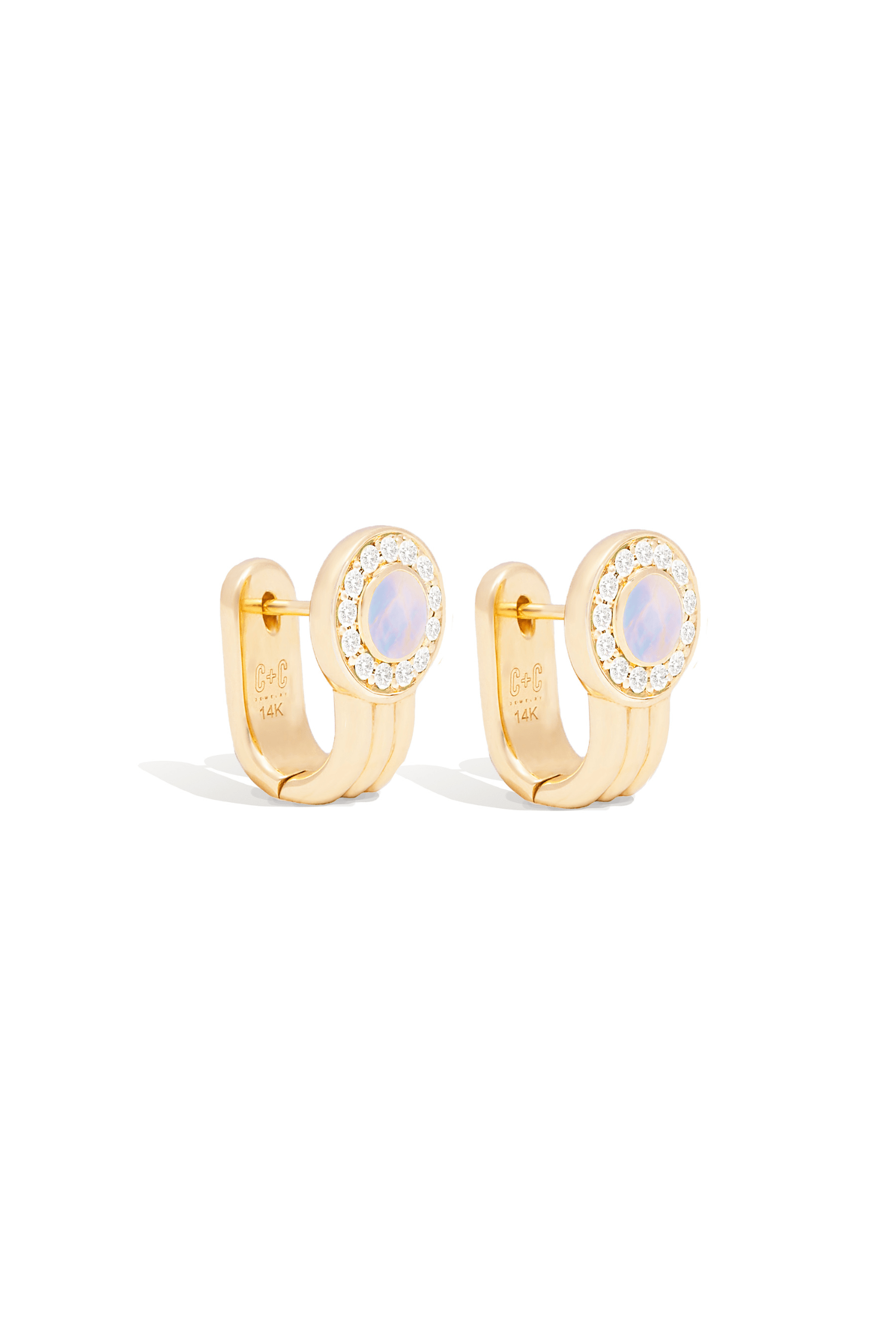 Campbell + Charlotte Found Cabochon Huggie - Rainbow Moonstone & Diamond