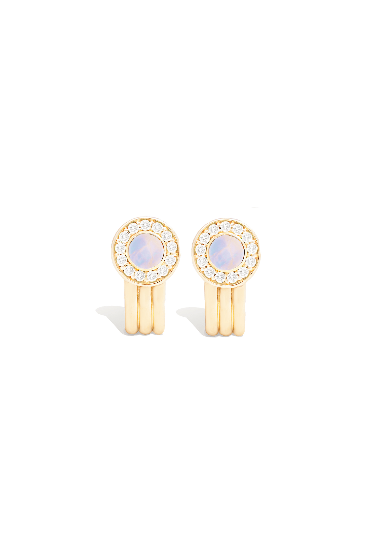 Campbell + Charlotte Found Cabochon Huggie - Rainbow Moonstone & Diamond