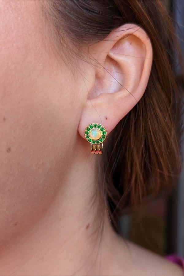 Campbell + Charlotte Found Cabochon Huggie - Turquoise & Pink Sapphire