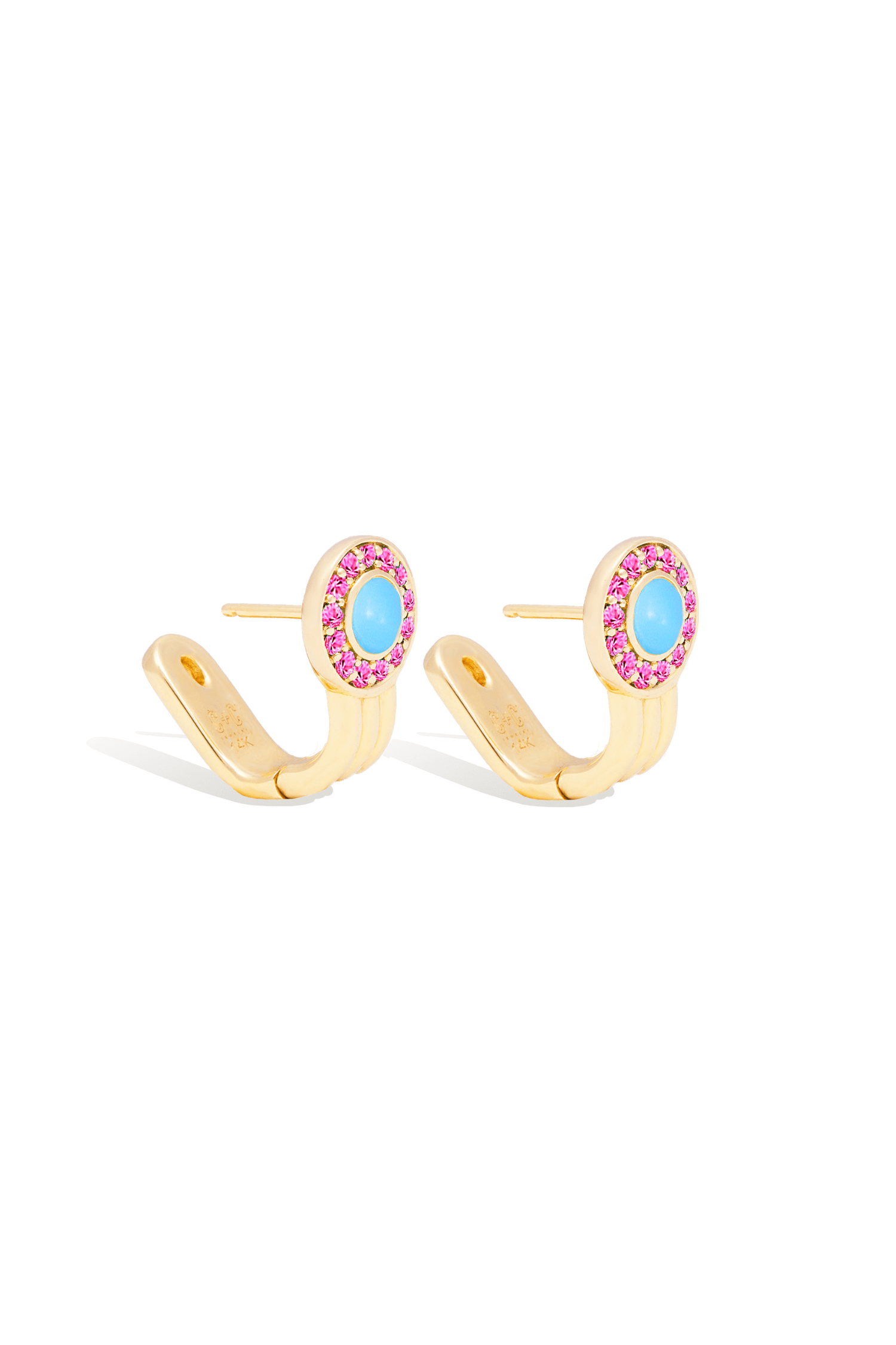 Campbell + Charlotte Found Cabochon Huggie - Turquoise & Pink Sapphire