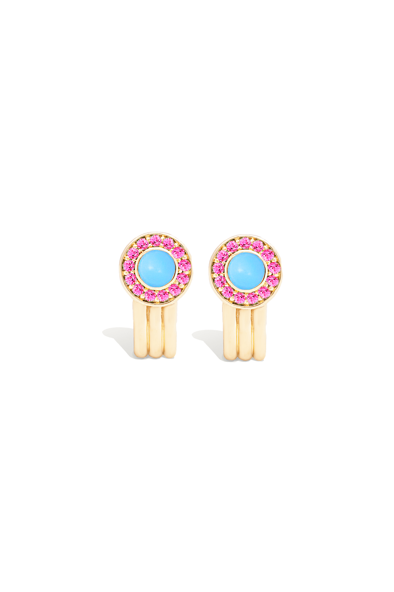 Campbell + Charlotte Found Cabochon Huggie - Turquoise & Pink Sapphire