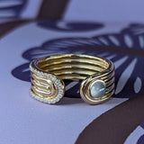 Campbell + Charlotte Found Cabochon Open Ring - Rainbow Moonstone & Diamond