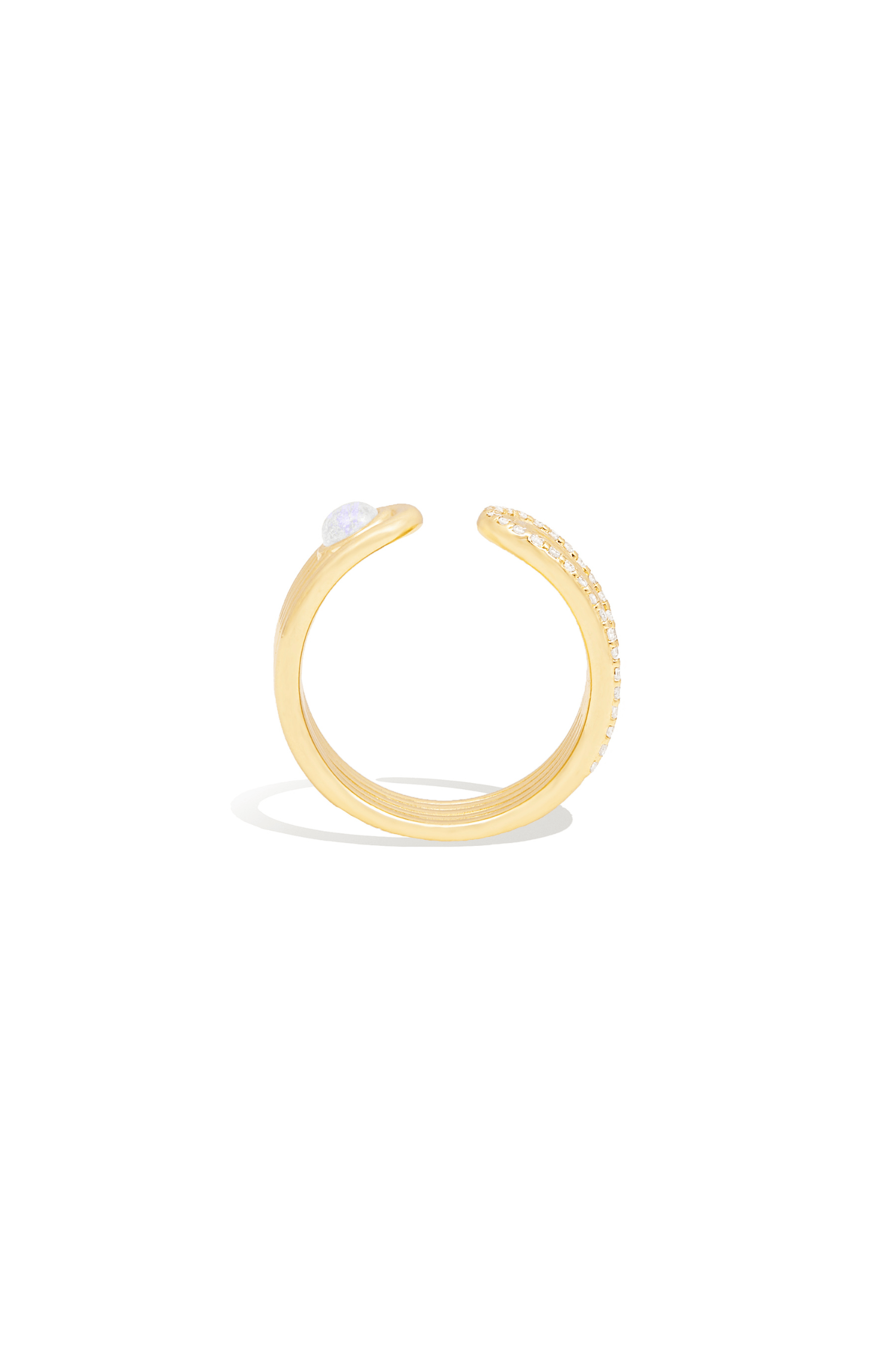 Campbell + Charlotte Found Cabochon Open Ring - Rainbow Moonstone & Diamond