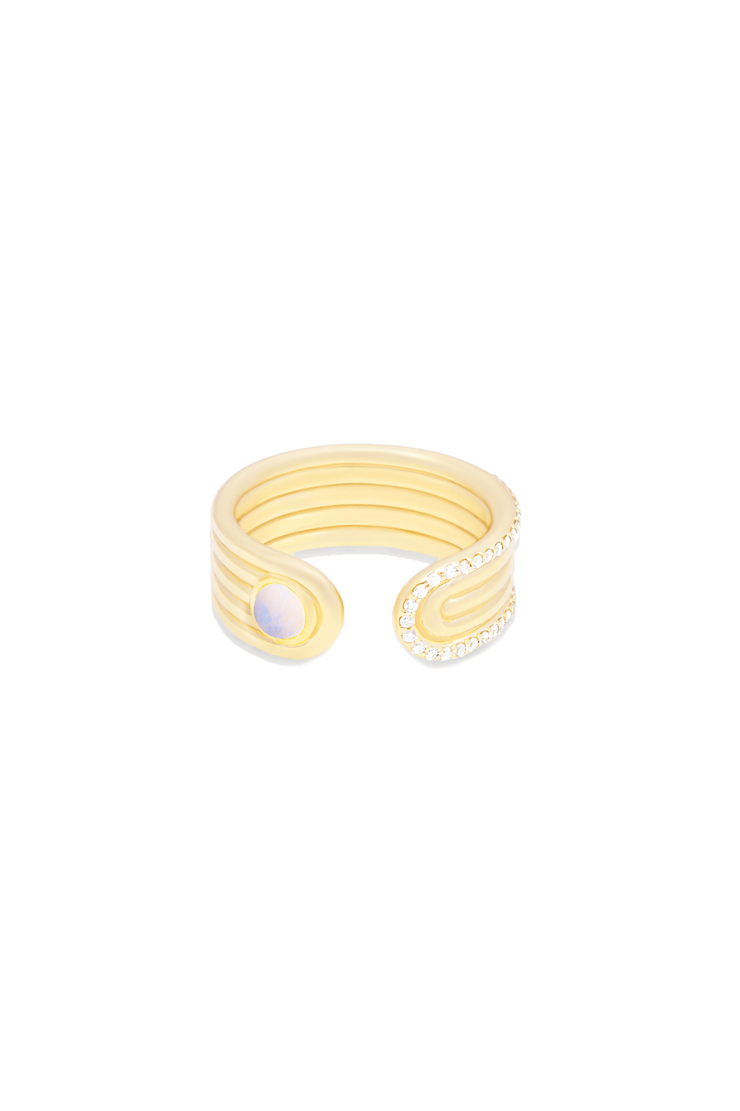 Campbell + Charlotte Found Cabochon Open Ring - Rainbow Moonstone & Diamond