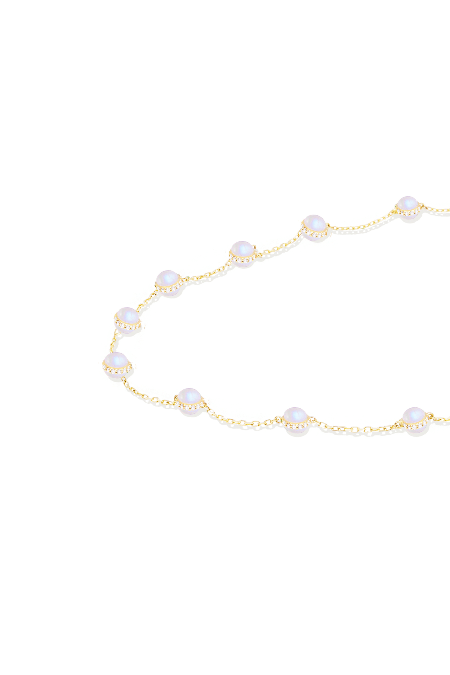Campbell + Charlotte Found Cabochon Station Necklace - Rainbow Moonstone & Diamond