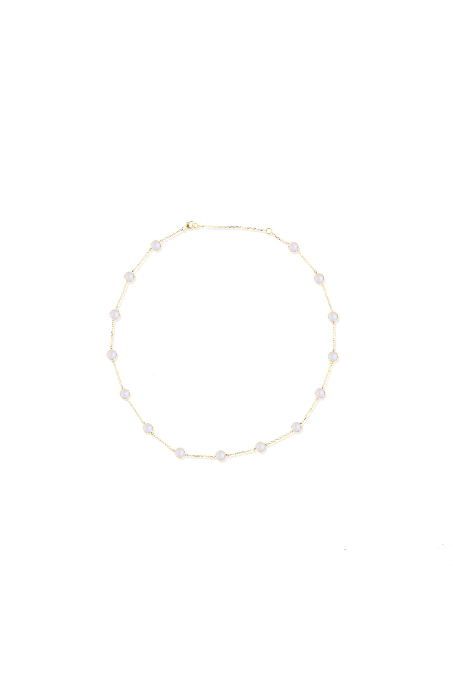 Campbell + Charlotte Found Cabochon Station Necklace - Rainbow Moonstone & Diamond