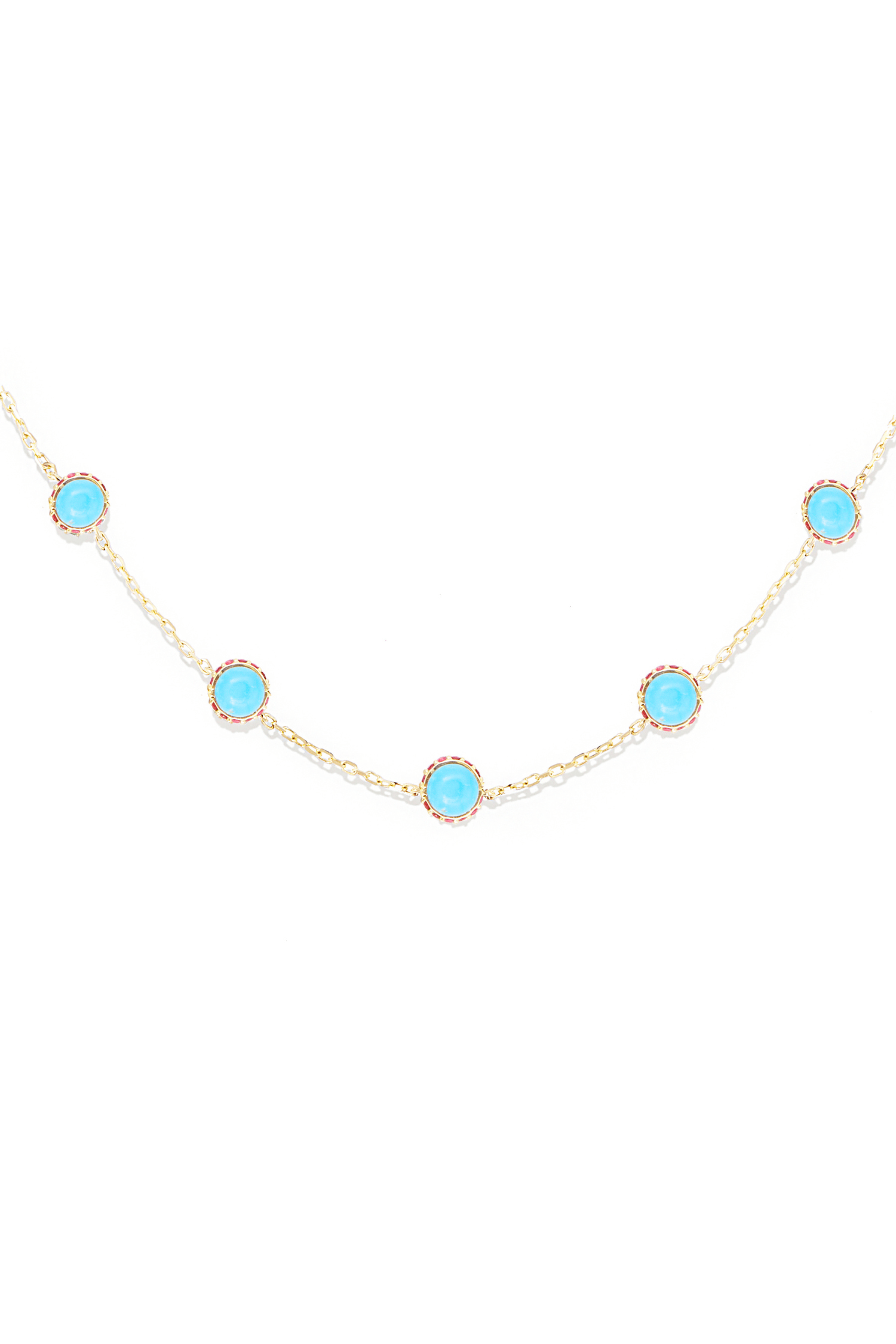 Campbell + Charlotte Found Cabochon Station Necklace - Turquoise & Pink Sapphire