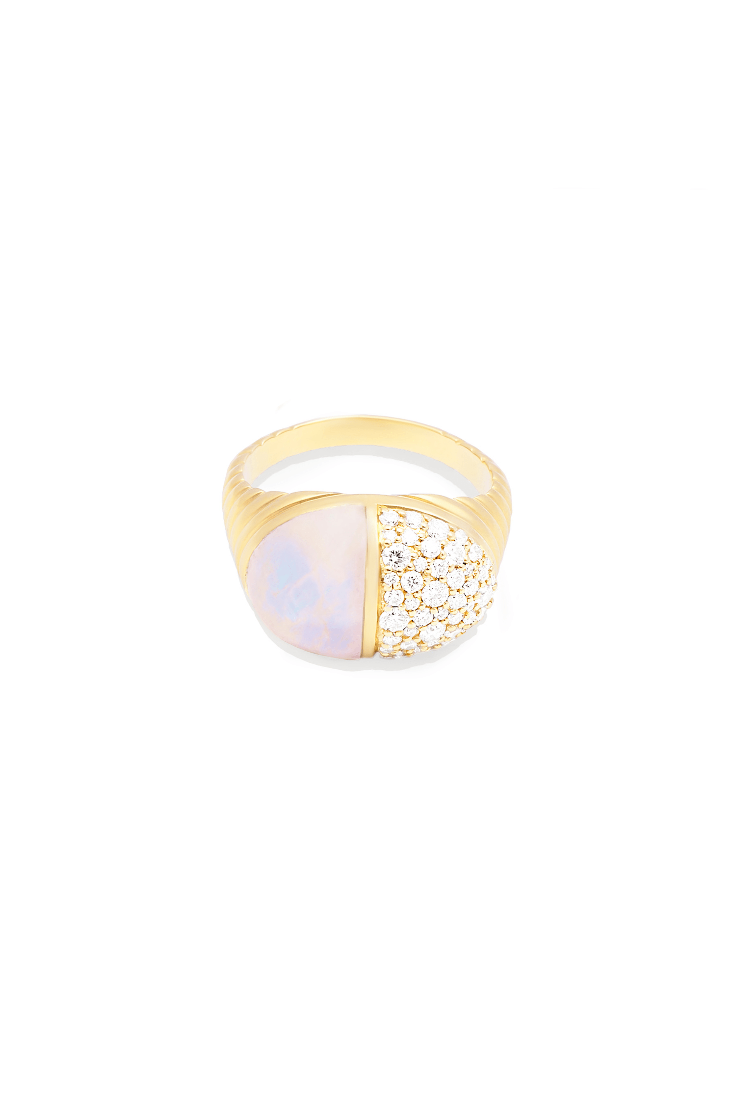 Campbell + Charlotte Found Cap Cocktail Ring - Rainbow Moonstone & Diamond