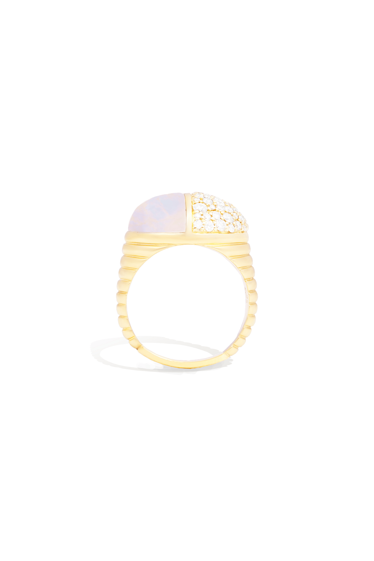 Campbell + Charlotte Found Cap Cocktail Ring - Rainbow Moonstone & Diamond