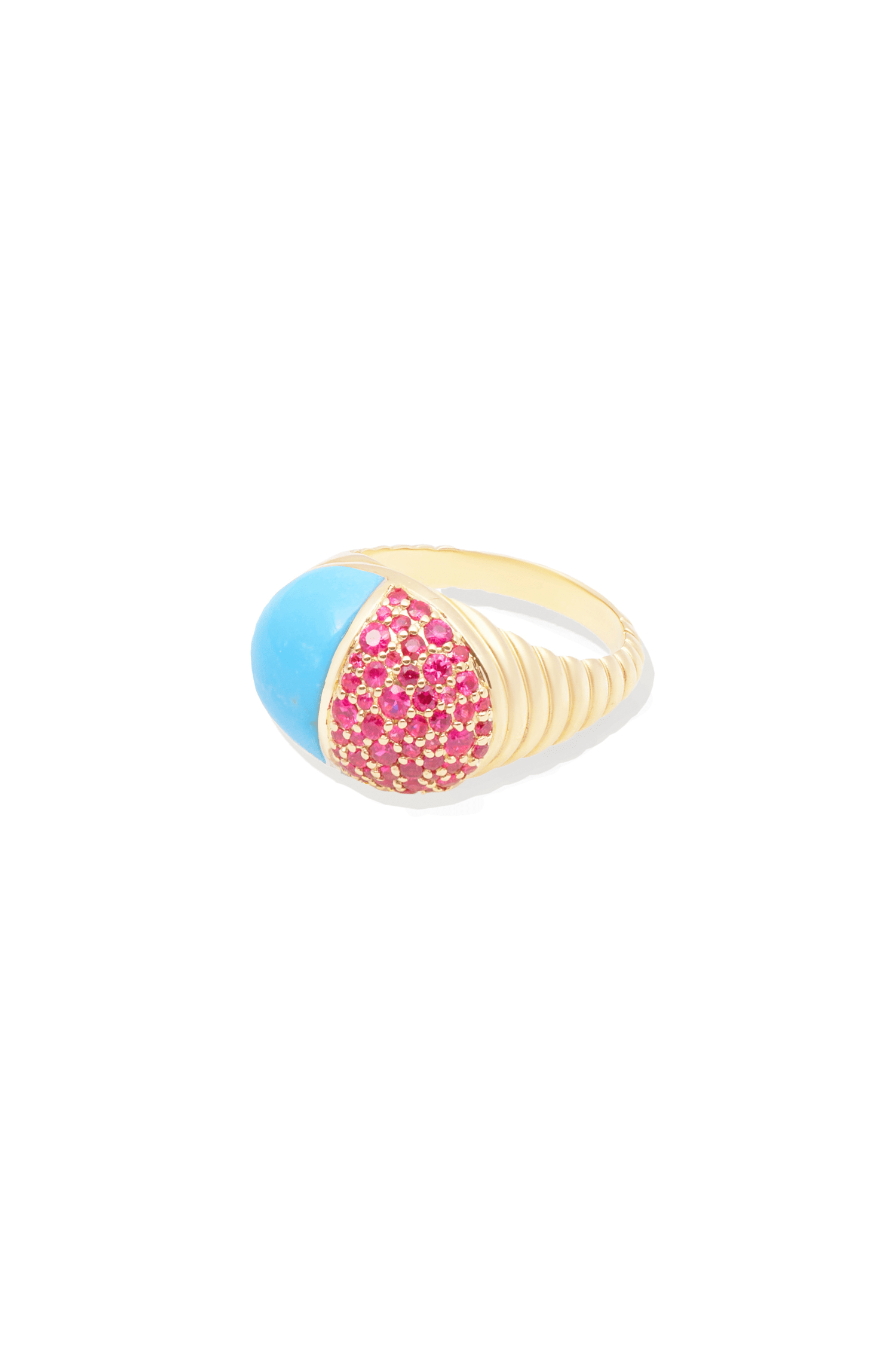 Campbell + Charlotte Found Cap Cocktail Ring - Turquoise & Pink Sapphire