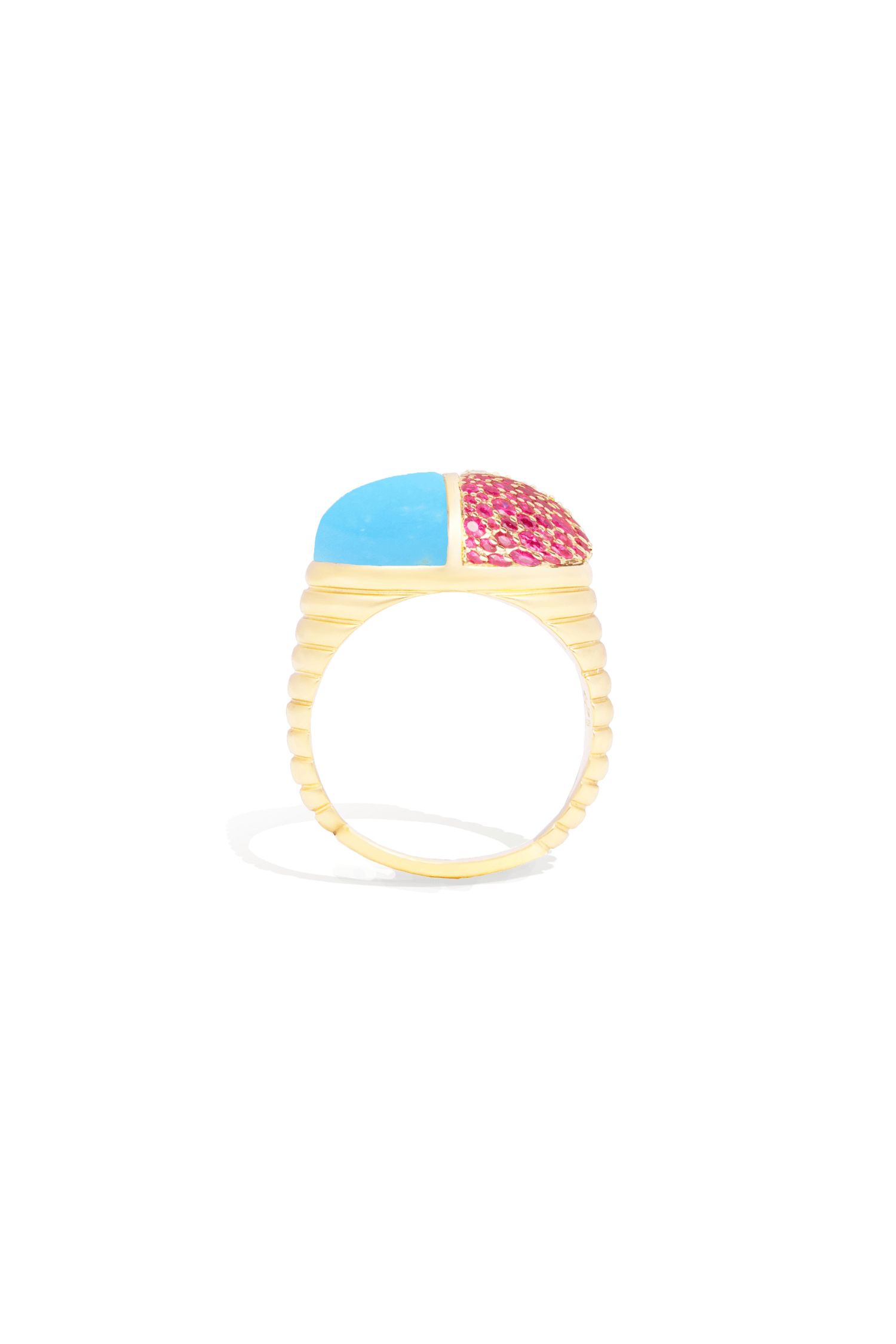 Campbell + Charlotte Found Cap Cocktail Ring - Turquoise & Pink Sapphire