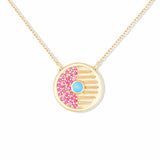 Campbell + Charlotte Found Small Disk Pendant Necklace - Pink Sapphire & Turquoise