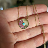 Campbell + Charlotte Found Small Disk Pendant Necklace - Pink Sapphire & Turquoise