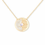 Campbell + Charlotte Found Small Disk Pendant Necklace - White Diamond & Moonstone
