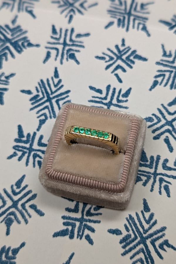 Campbell + Charlotte Spark Etched Stacking Band Ring - Emerald