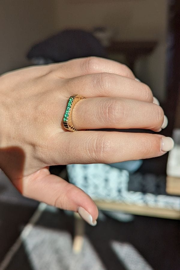 Campbell + Charlotte Spark Etched Stacking Band Ring - Emerald