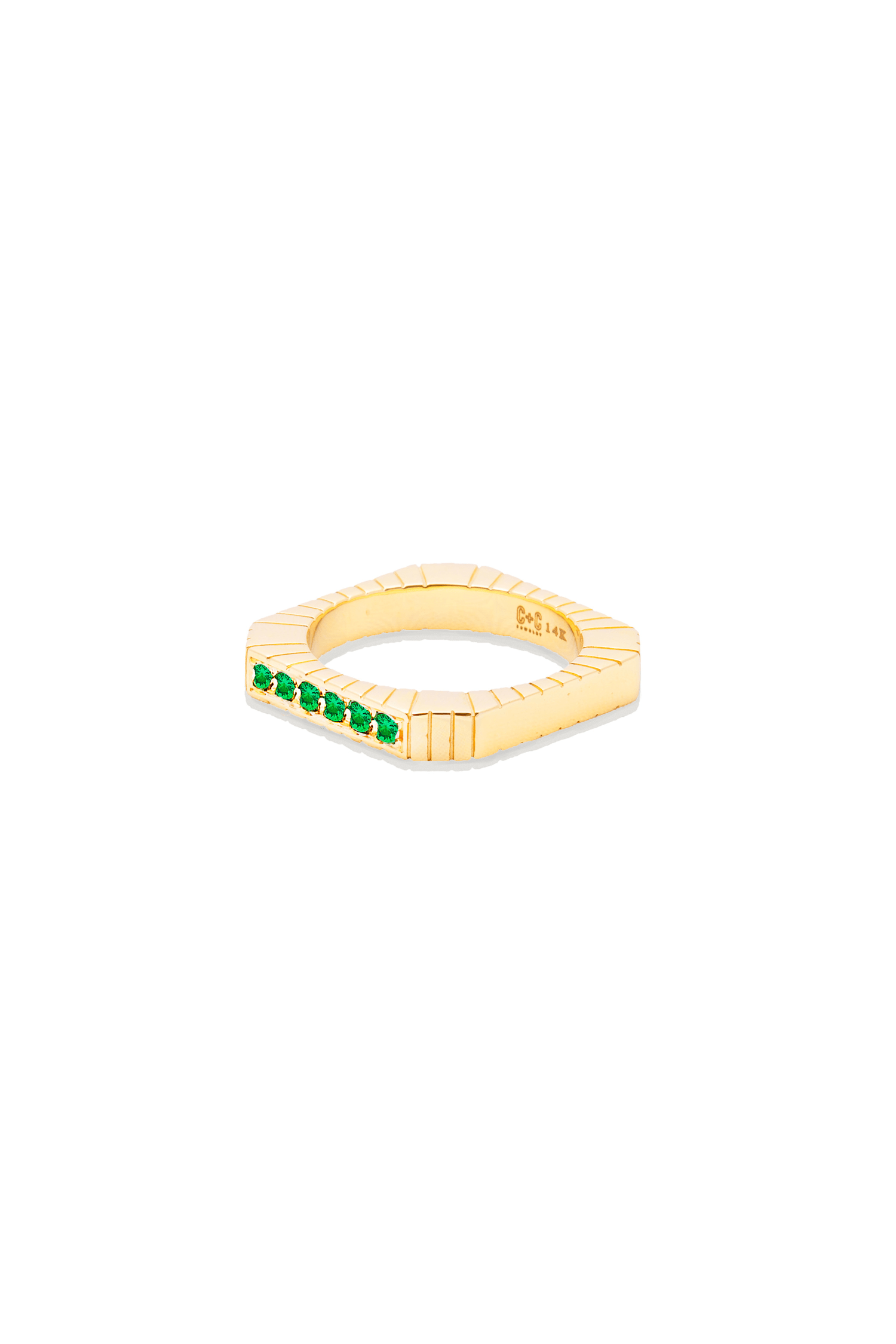 Campbell + Charlotte Spark Etched Stacking Band Ring - Emerald