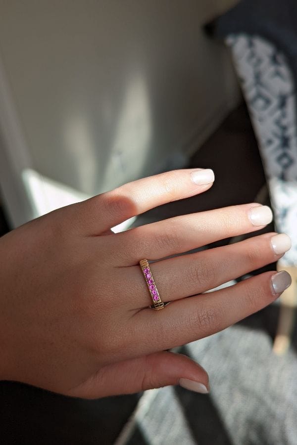 Campbell + Charlotte Spark Etched Stacking Band Ring - Pink Sapphire