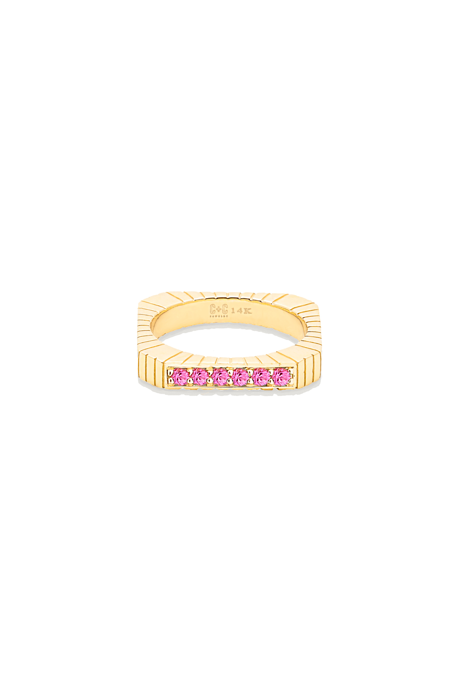 Campbell + Charlotte Spark Etched Stacking Band Ring - Pink Sapphire