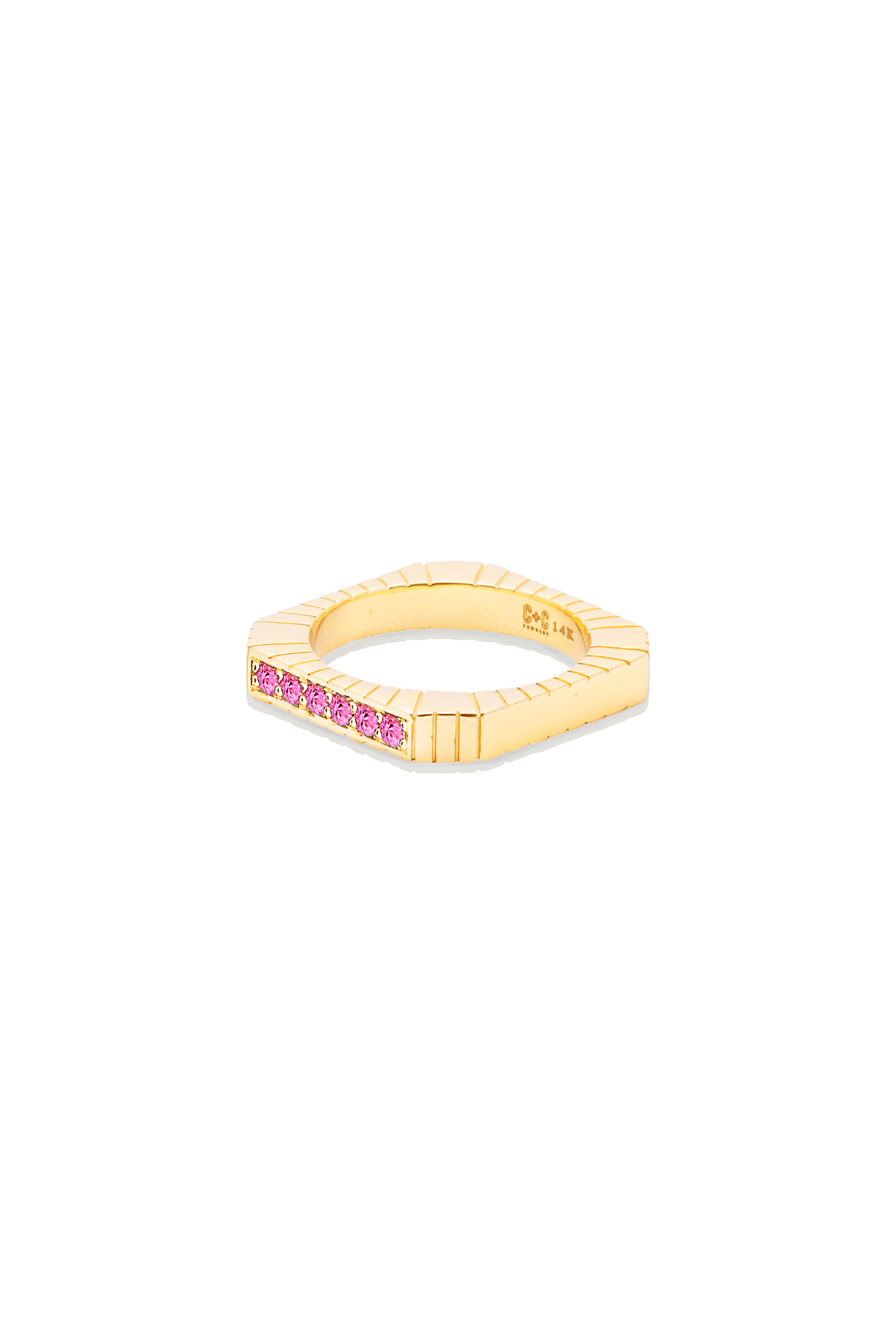 Campbell + Charlotte Spark Etched Stacking Band Ring - Pink Sapphire