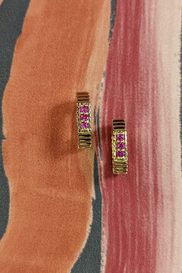 Campbell + Charlotte Spark Octagon Huggie - Pink Sapphire