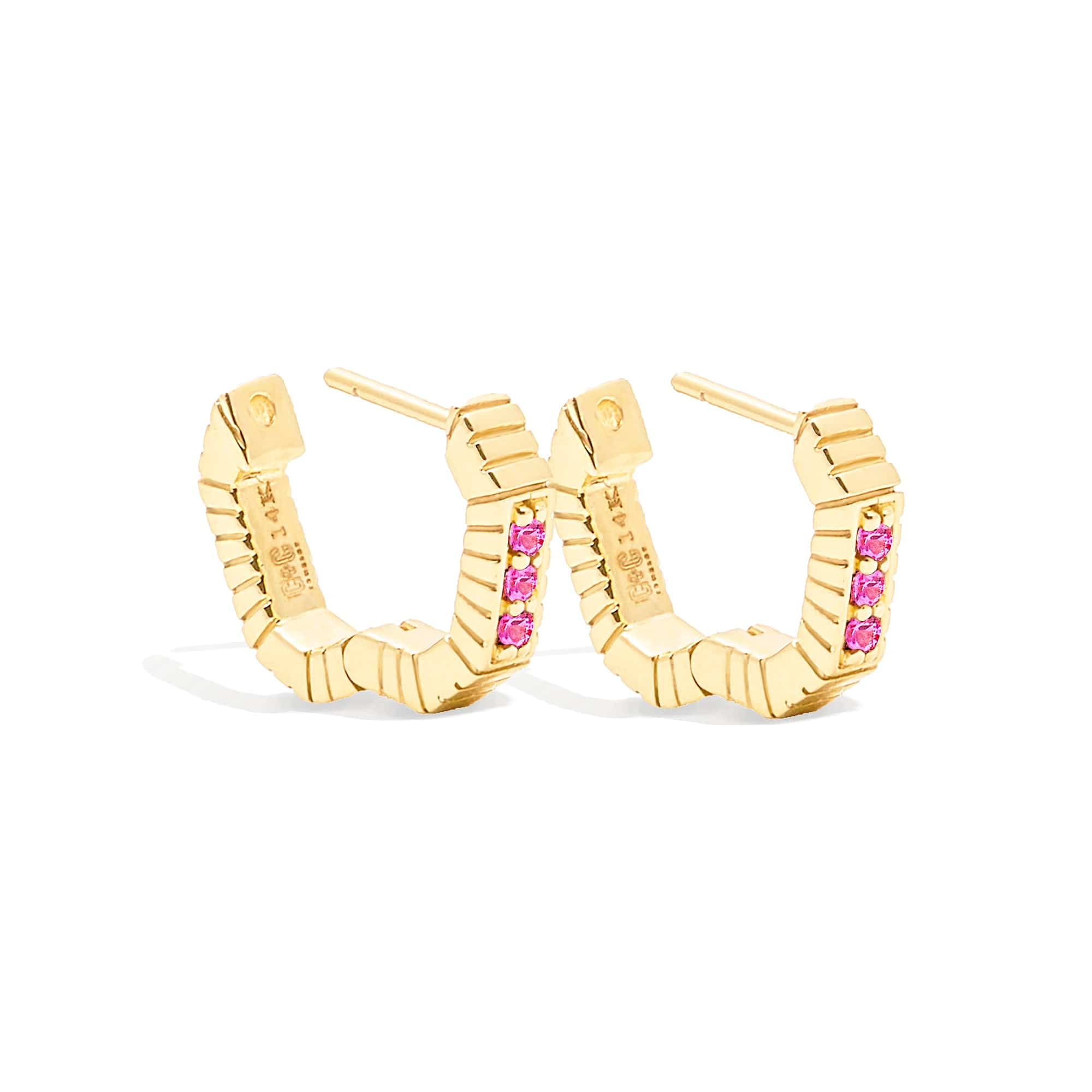 Campbell + Charlotte Spark Octagon Huggie - Pink Sapphire