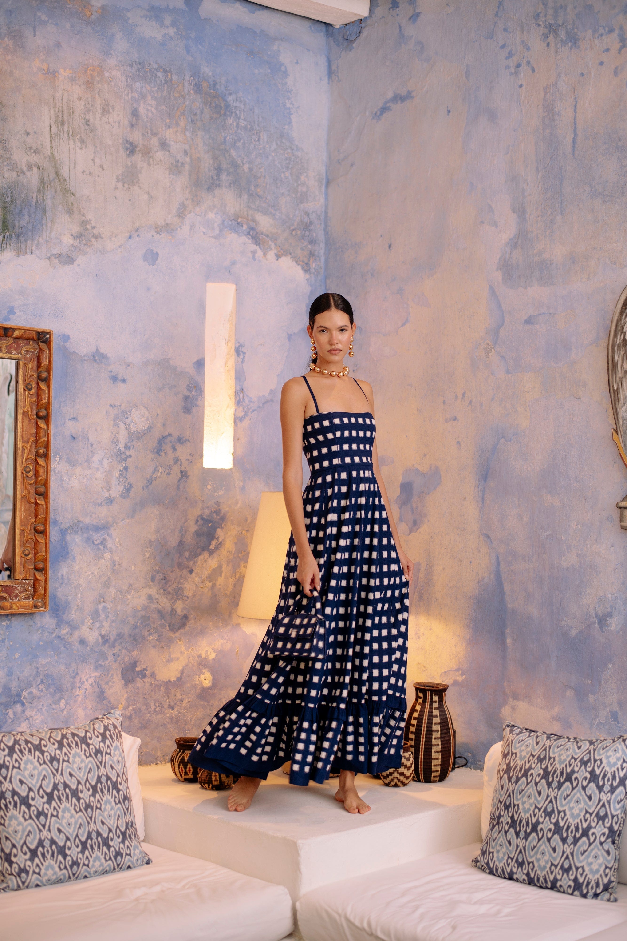 De Castro Dress Navy Blue Checkmate Dress