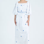 Fanm Mon Dress XXS / White with Blue Swiss Dots Nilufer