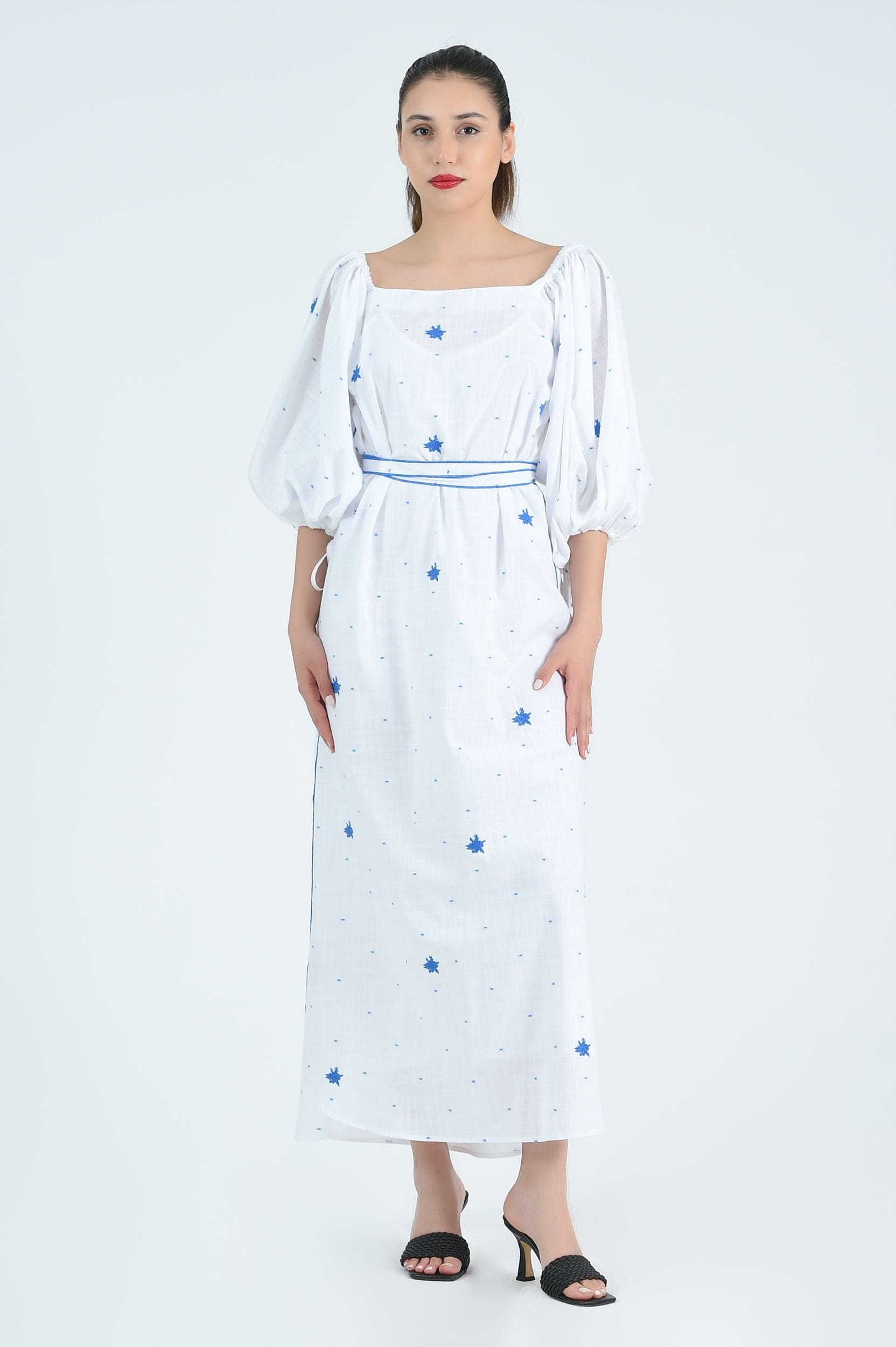 Fanm Mon Dress XXS / White with Blue Swiss Dots Nilufer