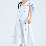 Fanm Mon Dress XXS / White with Blue Swiss Dots Poppy