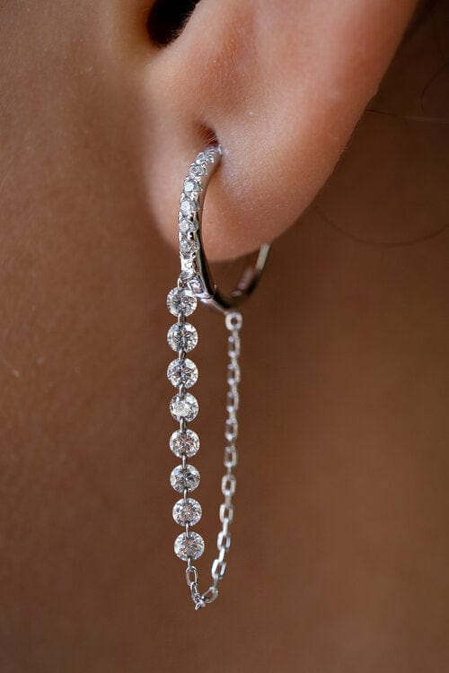Henri Noël White Gold Diamond Tennis Chain Earrings