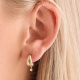 Henri Noël Earrings Thick Gold Hoop with Diamond Drop