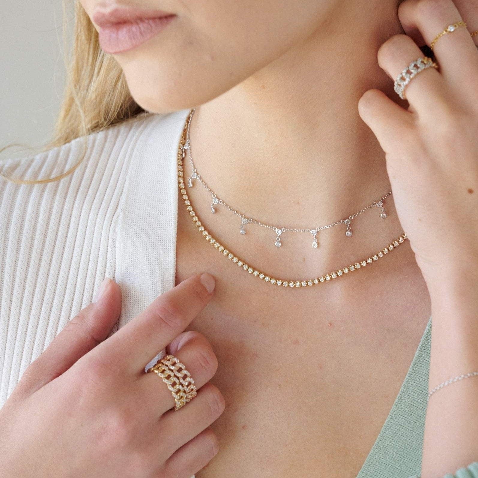 Henri Noël Necklace Double Diamond Drop Station Necklace