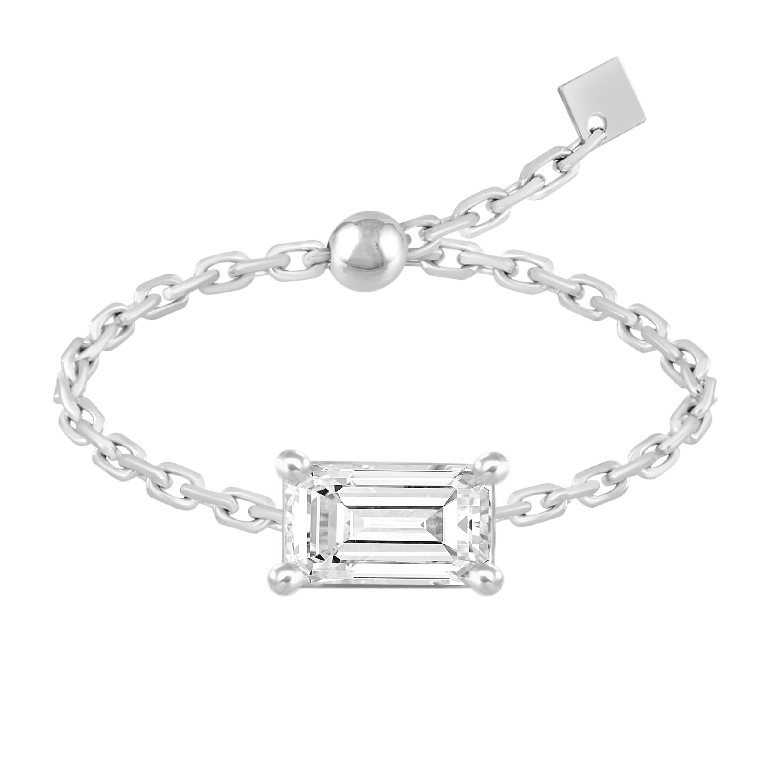Henri Noël Ring White gold Emerald Cut Chain Ring | Adjustable