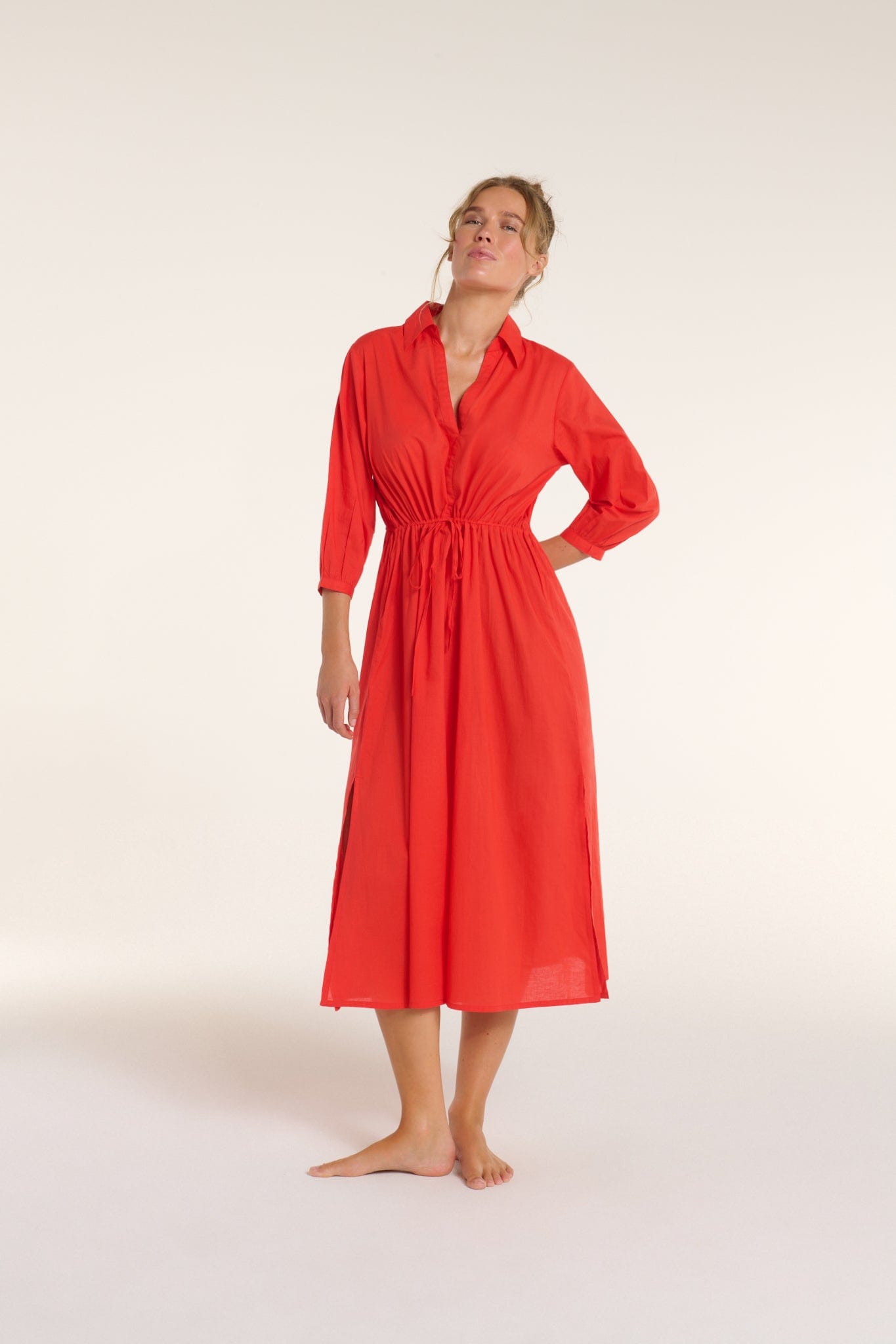 Hermoza Cover Up Natalia Cinched Tie Cover Up in Red Orange